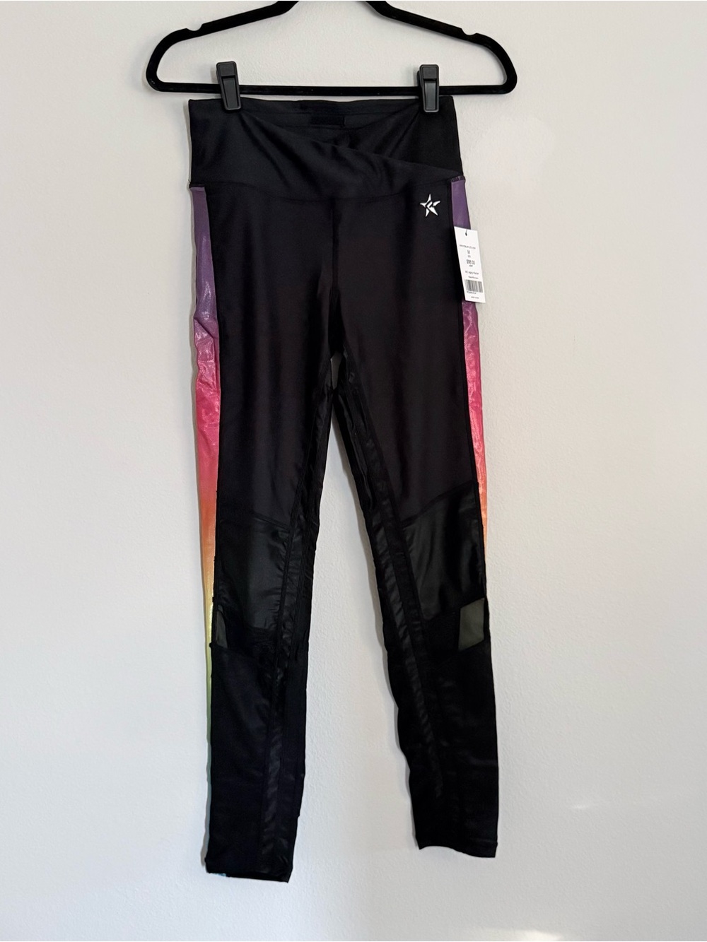 Black Leggings with Rainbow Side Panels - Athletic Fit